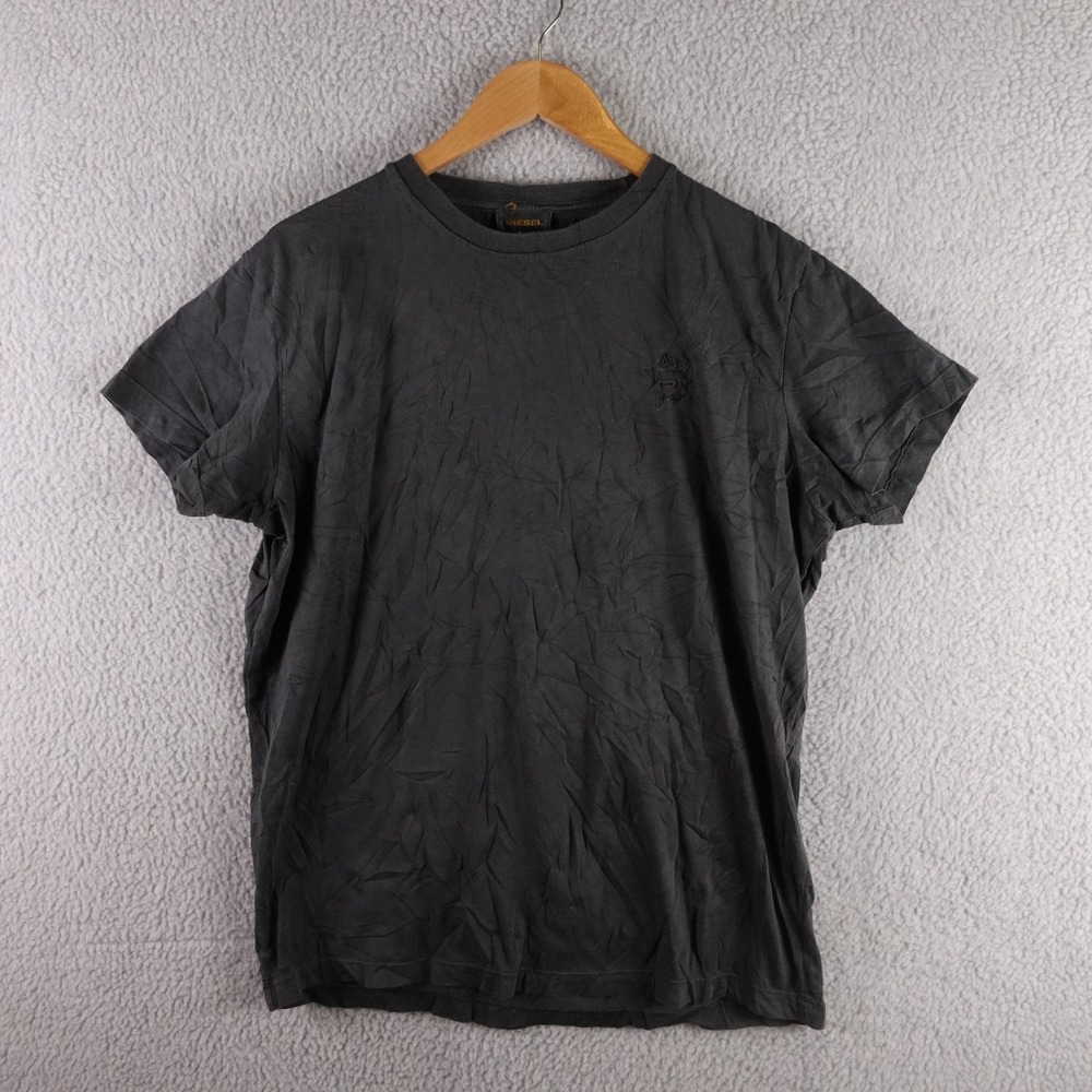 Diesel Mens XXL Black Cotton Short Sleeve Crew Neck T-Shirt Embroidered Logo
